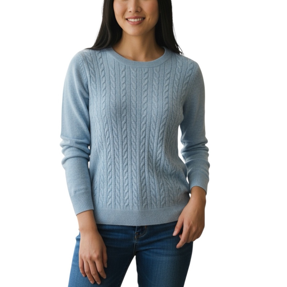 Talbots Women’s Light Blue Wool Blend Cable Knit Sweater Long Sleeve Size Med